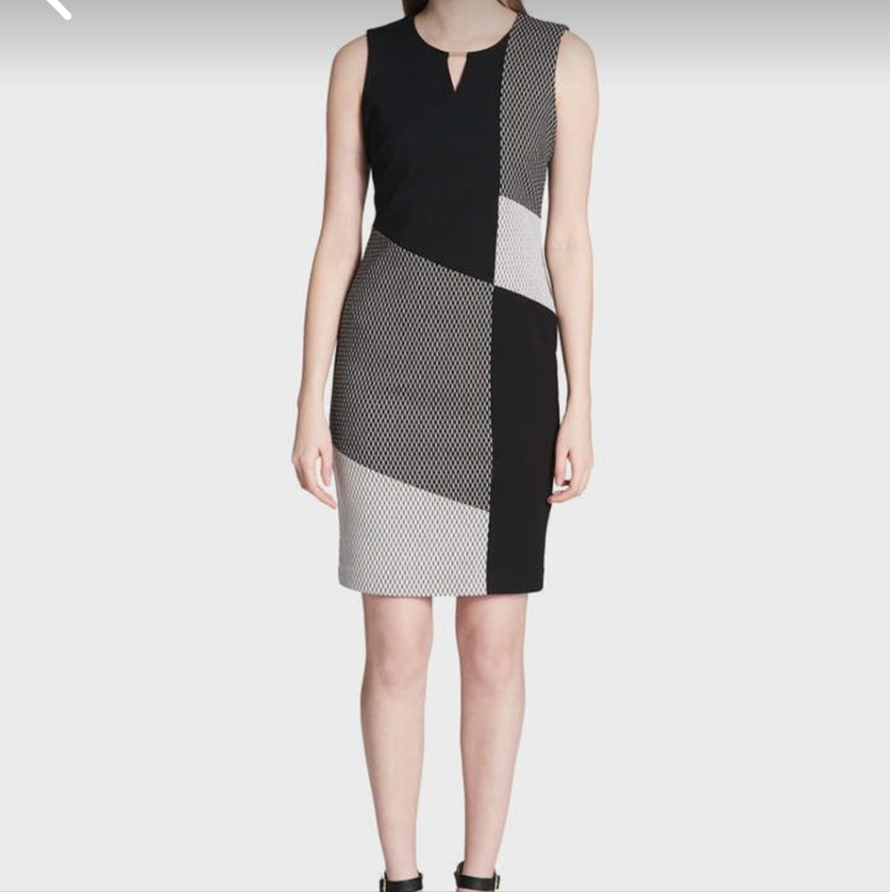 CK Calvin Klein keyhole color block dress, women's 10